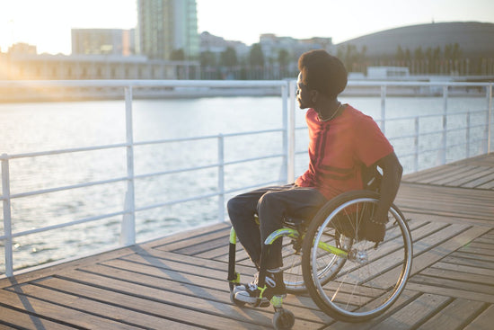 Man in wheelchair with Urinal for disabled and Frequent Urination.