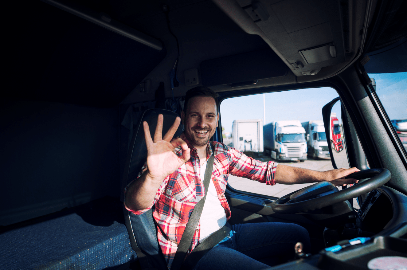 Urinal. Portable Urinal. Urinals for men. Frequent Urination. Happy trucker in the cab using a urinal from Thirsty Goose